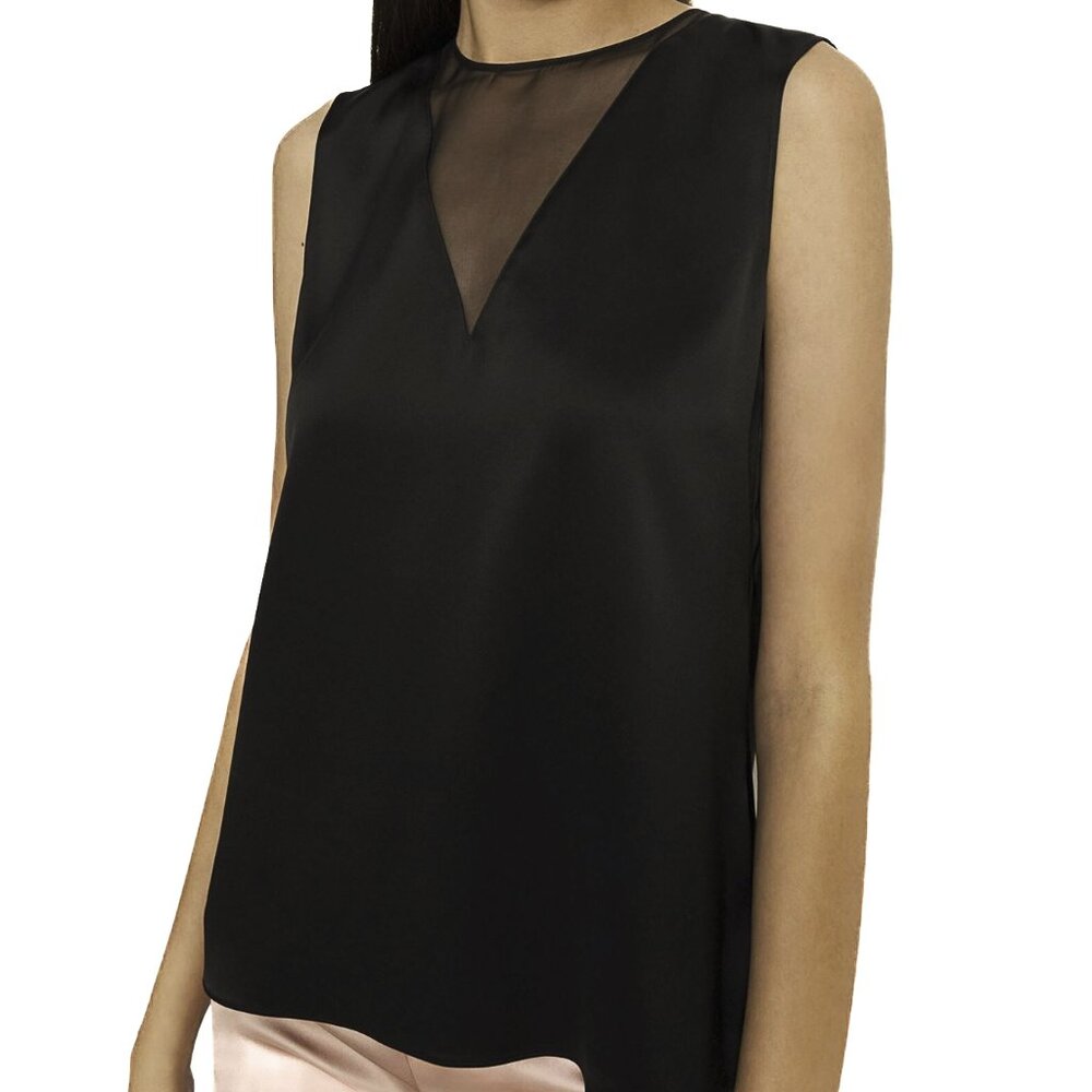 Theory Semi-Sheer Sleeveless Top in Satin Black Minimalist Capsule Size S - NWT